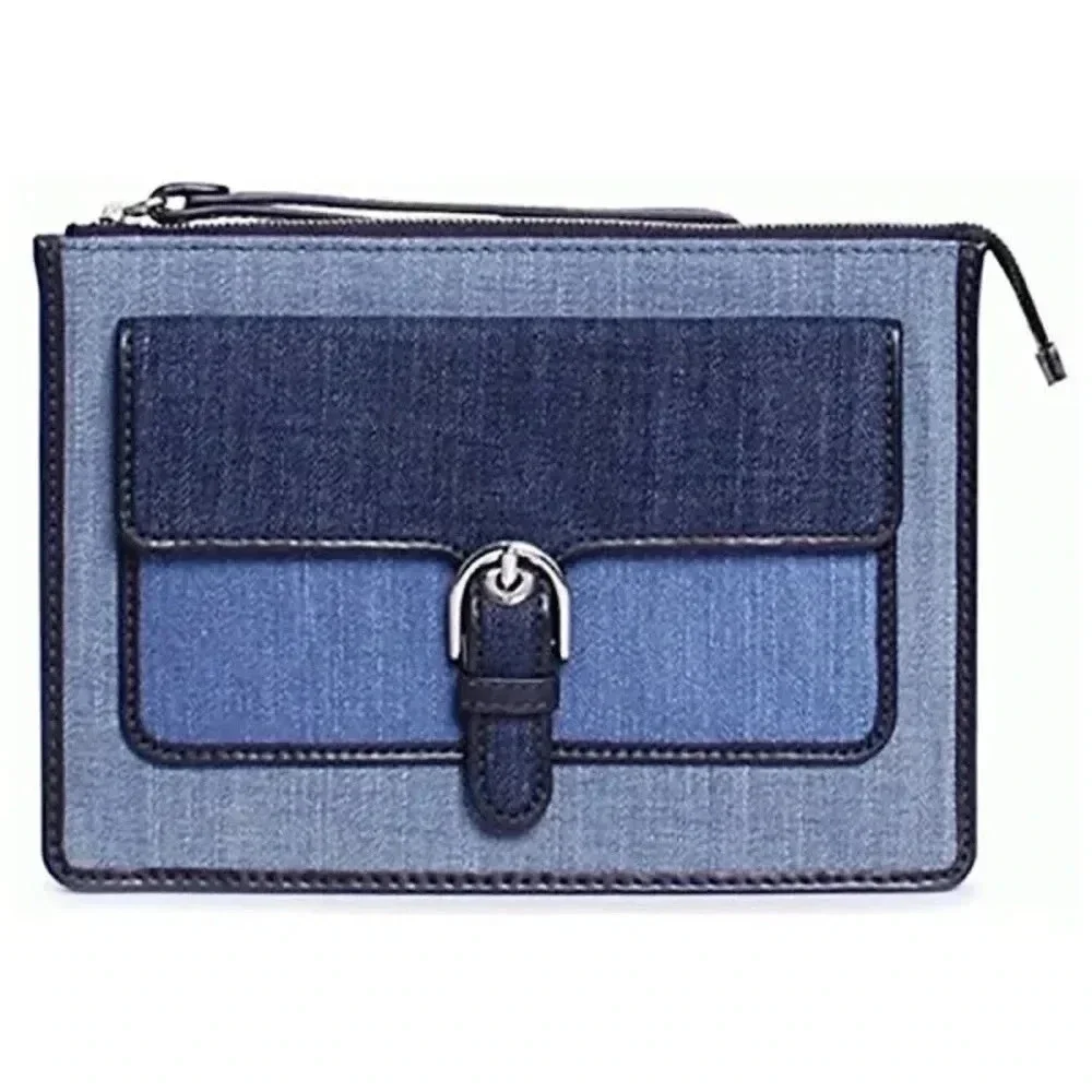 Michael Kors Cooper Medium Wristlet Indigo Light Wash Dark Denim